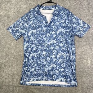 Maelreg Shirt Mens L Golf Performance Polo S/S Blue AOP Stretch Floral Print